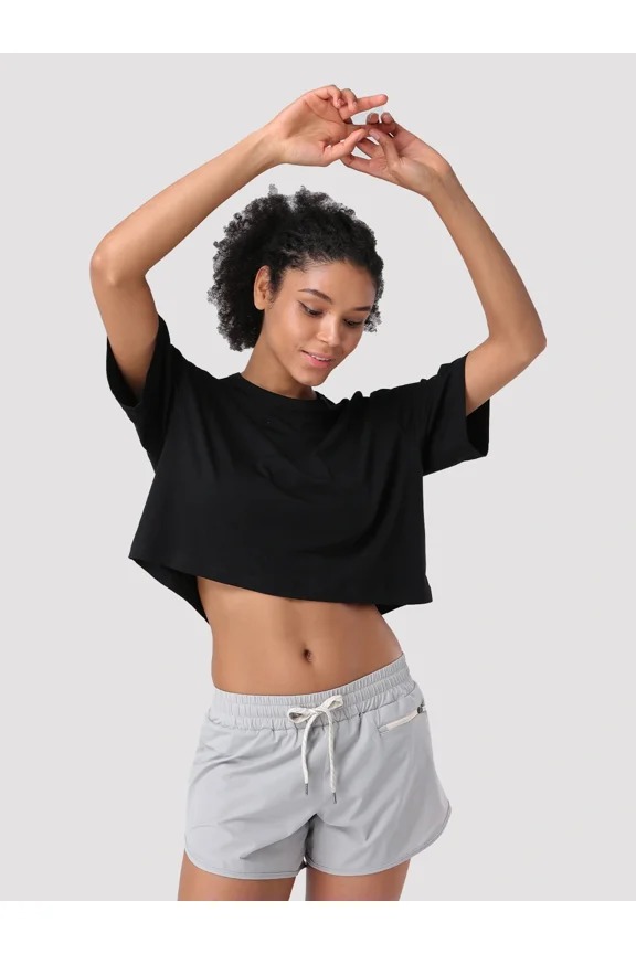 Women's Short Sleeve Bamboo Viscose Loose Workout Crew Neck T-Shirt