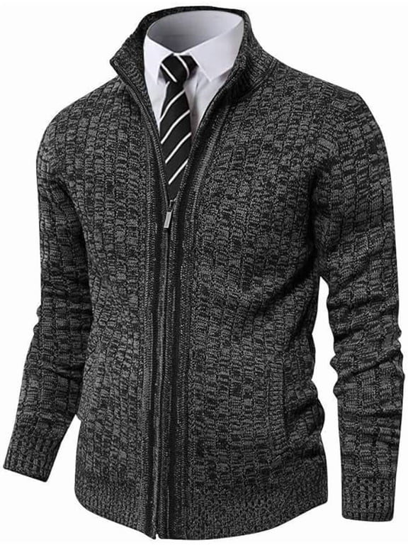 Men's Zip-Up High Neck Long Sleeve Sweater