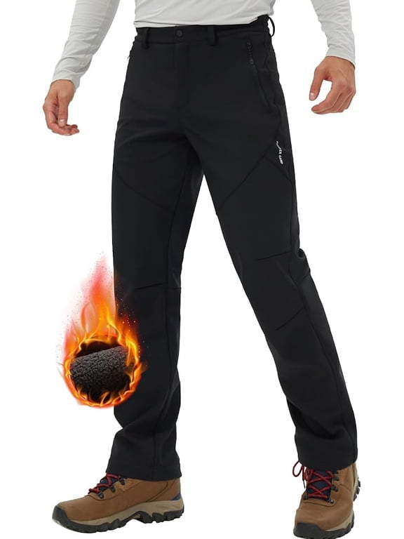 Men's Fleece Lined Outdoor Hiking Pants Insulated Waterproof Warm Softshell Windproof Work Pant