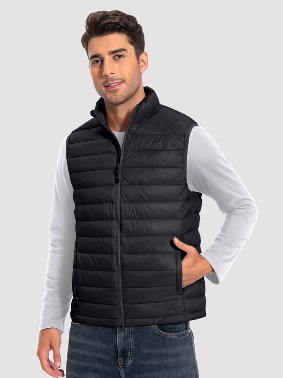 Men's Packable Puffer Vest, Water Resistant Lightweight Stand Collar