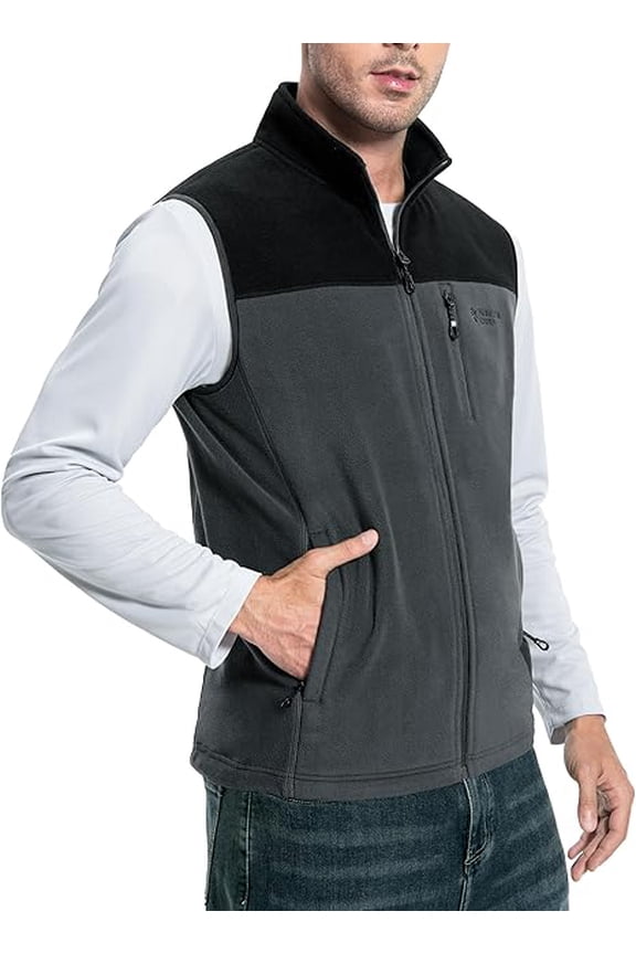 Men's Full-Zip Polar Fleece Vest Casual Lightweight Sleeveless Outerwear with 5 Pockets Soft Warm Winter Jacket