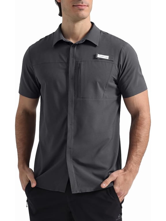 Men‘s UPF 50+ Fishing Shirt, Lightweight Quick Dry Short Sleeve Button Down