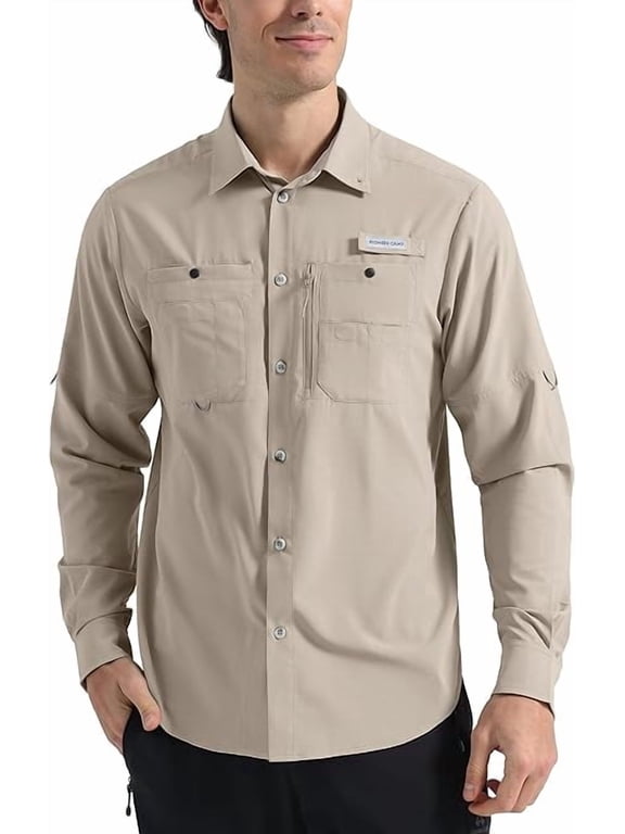Men‘s UPF 50+ Long Sleeve Fishing Shirt, Quick Dry UV Protection with 6 Pockets