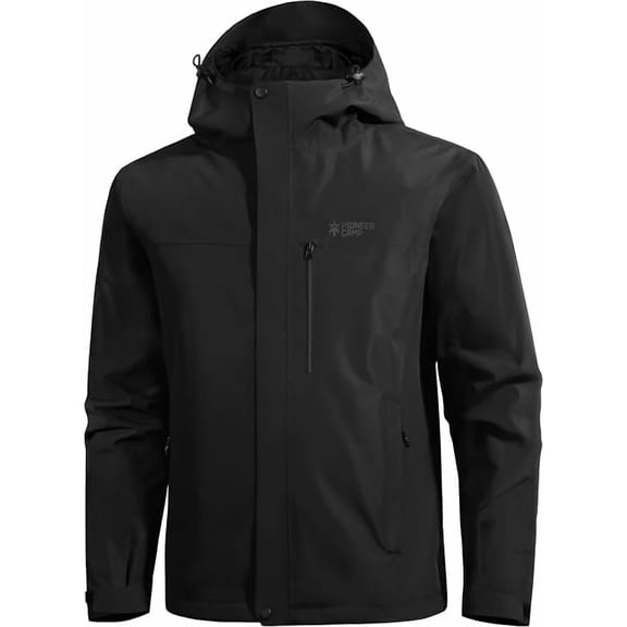Pioneer Camp Men's Waterproof Rain Jacket Hooded Lightweight Hiking Shell with 4 Pockets