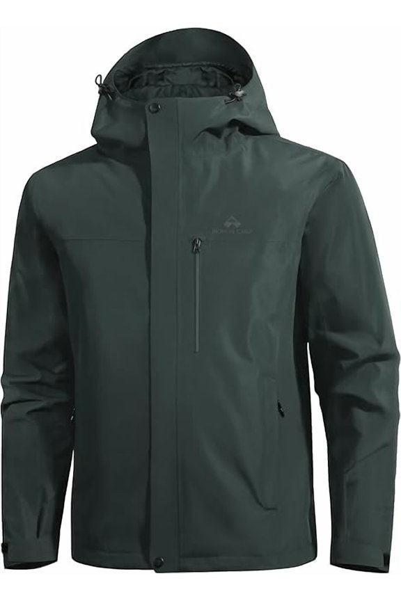 Men's Waterproof Rain Jacket Hooded Lightweight Hiking Shell with 4 Pockets