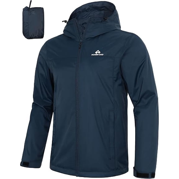 Pioneer Camp Men‘s Waterproof Rain Jacket, Lightweight Packable Hooded Rain Shell