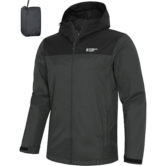 Pioneer Camp Men‘s Waterproof Rain Jacket, Lightweight Packable Hooded Rain Shell