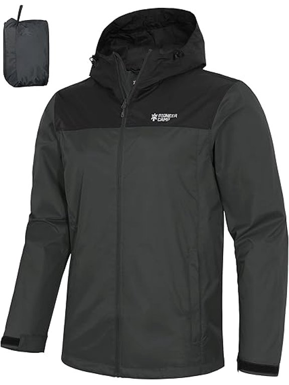 Men‘s Waterproof Rain Jacket, Lightweight Packable Hooded Rain Shell