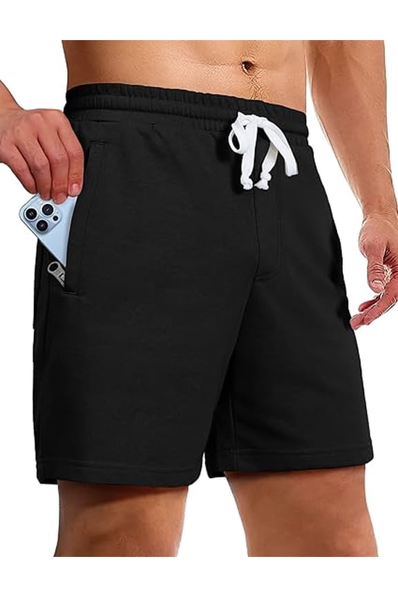 Men's Athletic Gym Running Casual Shorts, Black, L