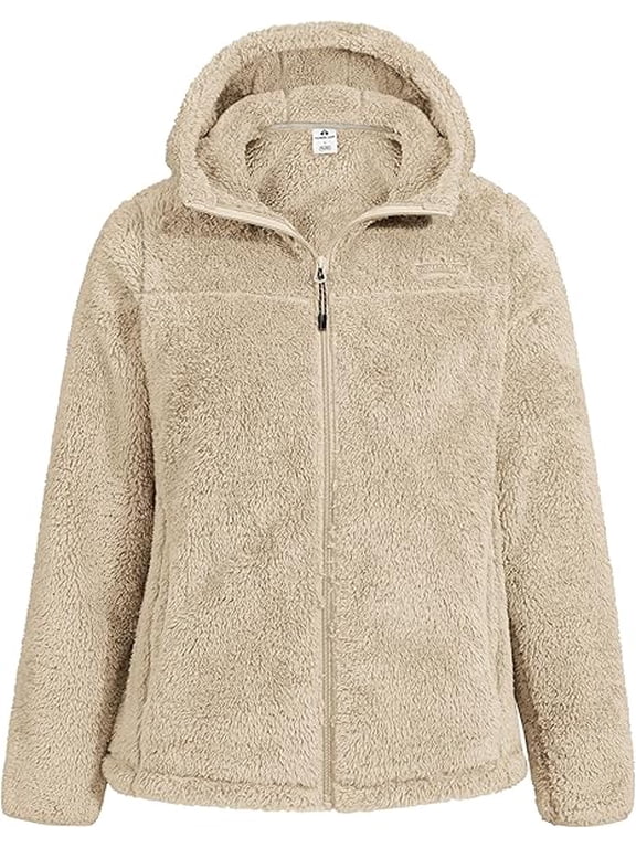 Women's Hooded Fleece Jacket, Lightweight Sherpa Warm with Pockets