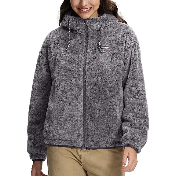 Pioneer Camp Women's Fuzzy Fleece Jacket Lightweight Full Zip Up Sherpa Jacket with Hood Warm Soft Fall Winter Coat Hoodie