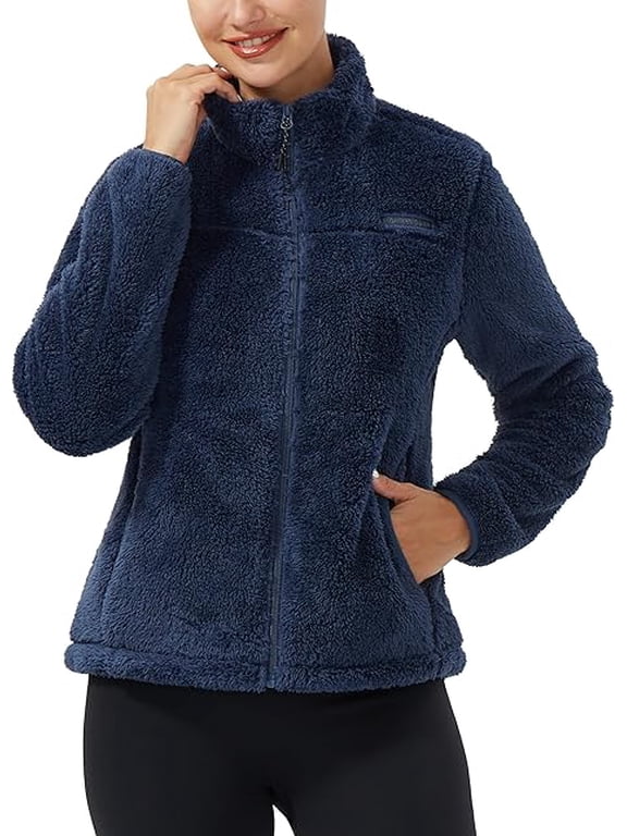 Women's Fuzzy Fleece Jacket Lightweight Full Zip Up Warm Soft Fleece Coat for Spring Fall Winter