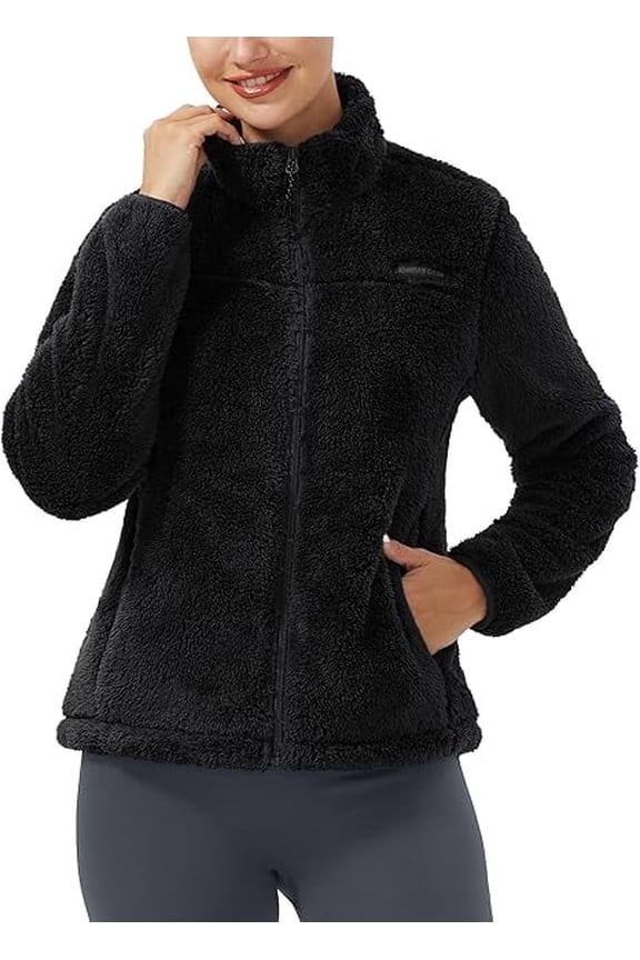 Women's Fleece Jacket Full Zip Up Warm Soft Long Sleeve