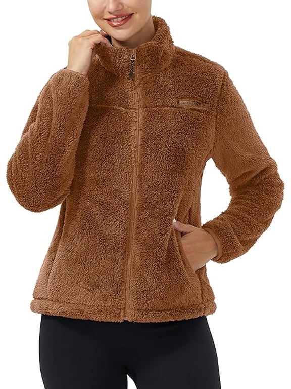 Women's Fuzzy Fleece Jacket Lightweight Full Zip Up Warm Soft Fleece Coat for Spring Fall Winter