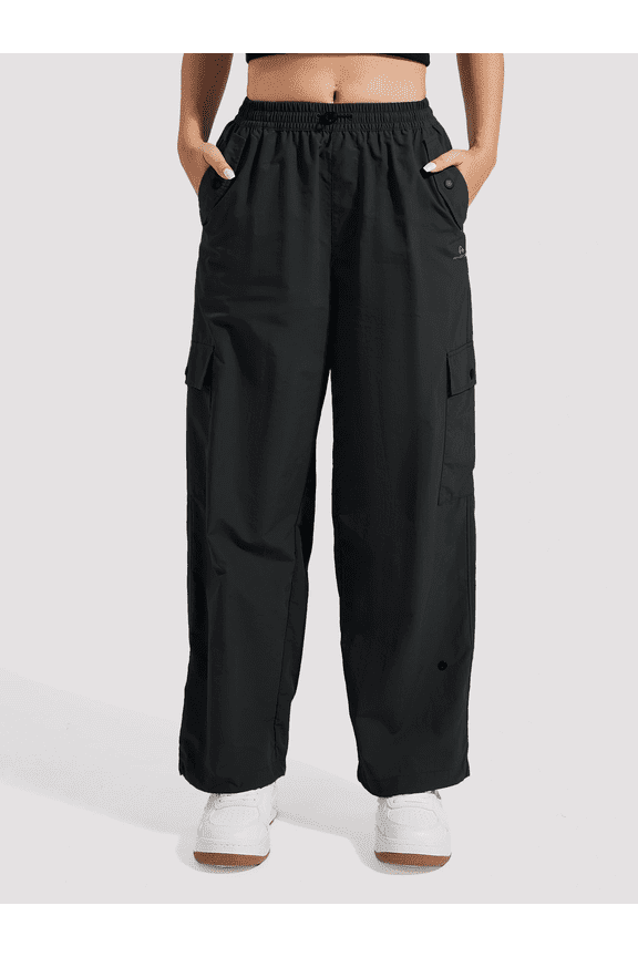 Womens Parachute Cargo Pants with Pockets Baggy High Waisted Quick Dry Hiking Pants Lightweight Wide Leg