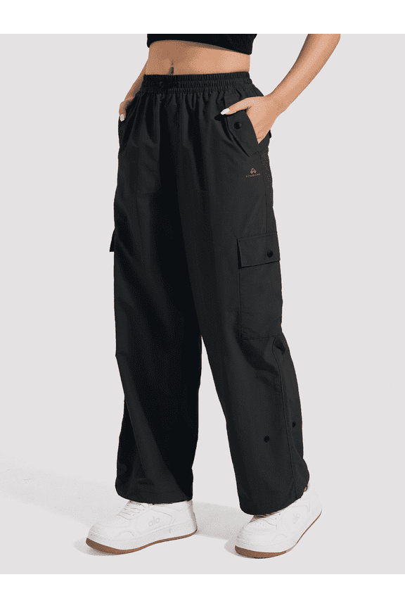 Women's Parachute Cargo Pants, High Waisted Wide Leg Quick Dry Hiking Pants