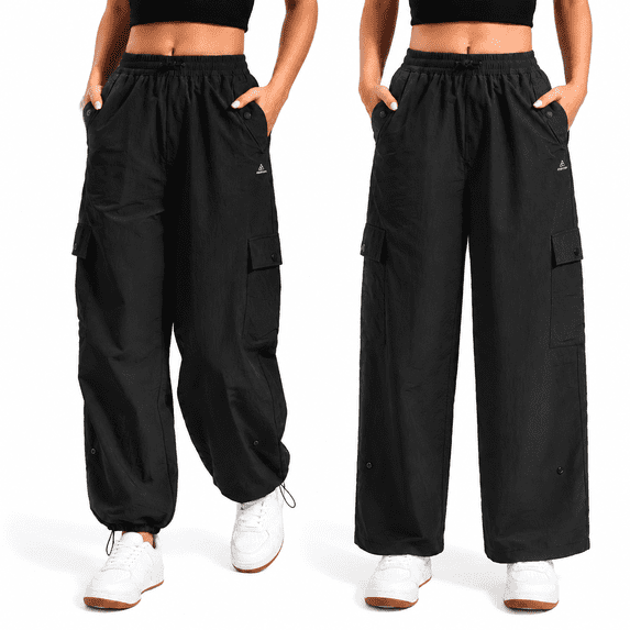 Pioneer Camp Women's Parachute Cargo Pants, High Waisted Wide Leg Quick Dry Hiking Pants