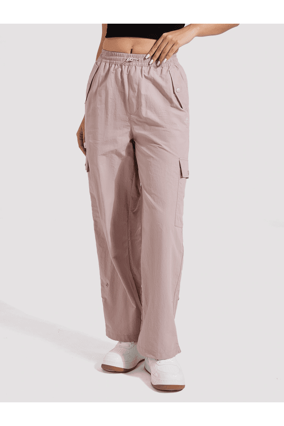 Womens Parachute Cargo Pants with Pockets Baggy High Waisted Quick Dry Hiking Pants Lightweight Wide Leg