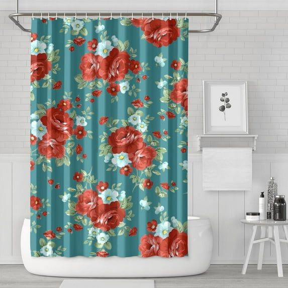 Pioneer Colorful Floral Shower Curtain for Bathroom Home Decor Bathtubs Waterproof Fabric Curtain with 12 Hooks 72x72in