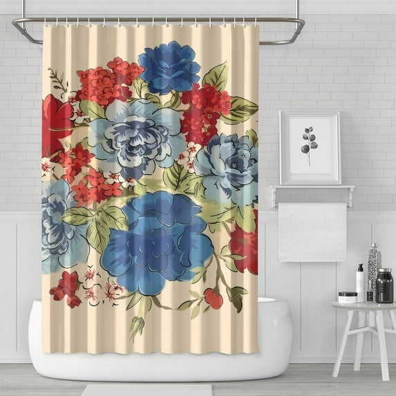 Pioneer Colorful Floral Shower Curtain for Bathroom Home Decor Bathtubs Waterproof Fabric Curtain with 12 Hooks 72x72in
