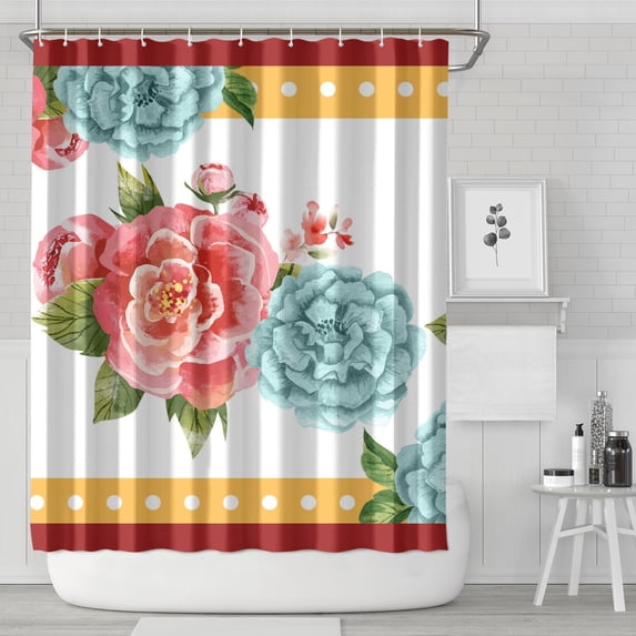 Pioneer Colorful Floral Shower Curtain for Bathroom Home Decor Bathtubs Waterproof Fabric Curtain with 12 Hooks 72x84in