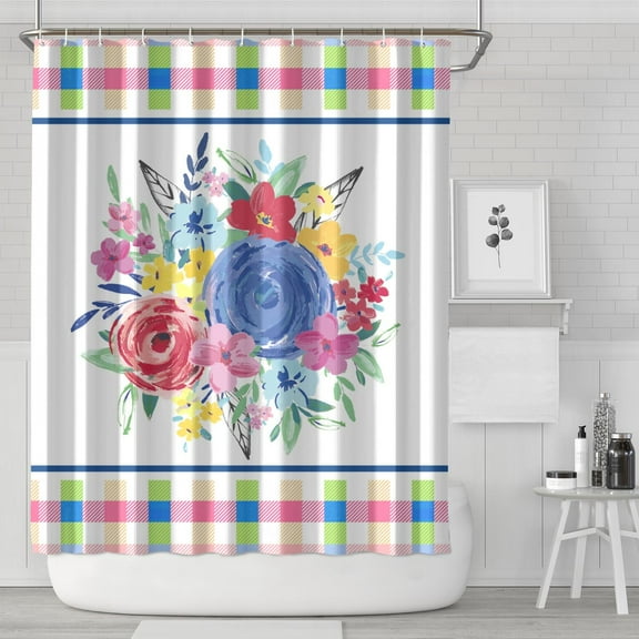 Pioneer Colorful Floral Shower Curtain for Bathroom Home Decor Bathtubs Waterproof Fabric Curtain with 12 Hooks 72x84in