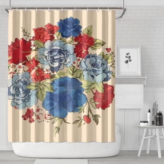 Pioneer Colorful Floral Shower Curtain for Bathroom Home Decor Bathtubs Waterproof Fabric Curtain with 12 Hooks 72x84in