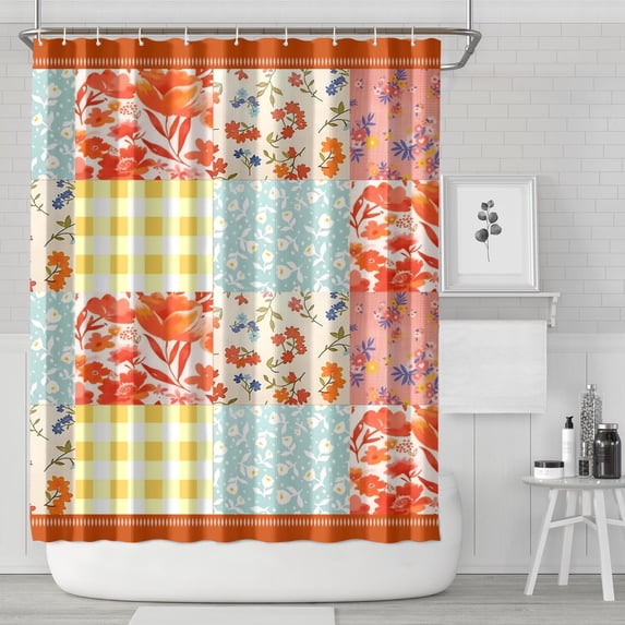 Pioneer Colorful Floral Shower Curtain for Bathroom Home Decor Bathtubs Waterproof Fabric Curtain with 12 Hooks 84x72in
