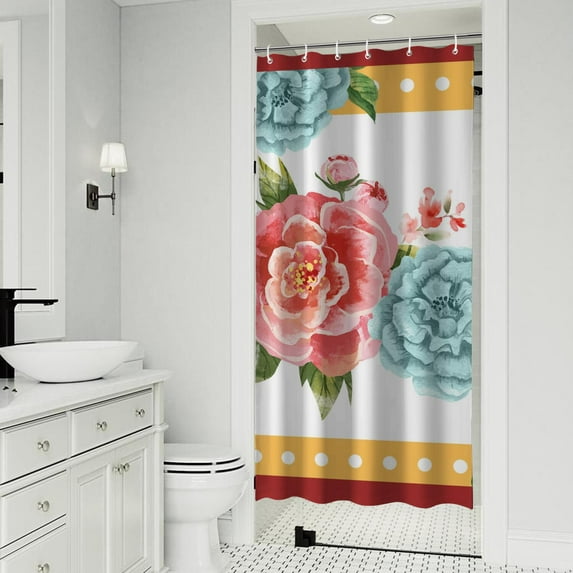 Pioneer Colorful Floral Shower Curtain for Bathroom Home Decor Bathtubs Waterproof Fabric Curtain with 7 Hooks 36x72in