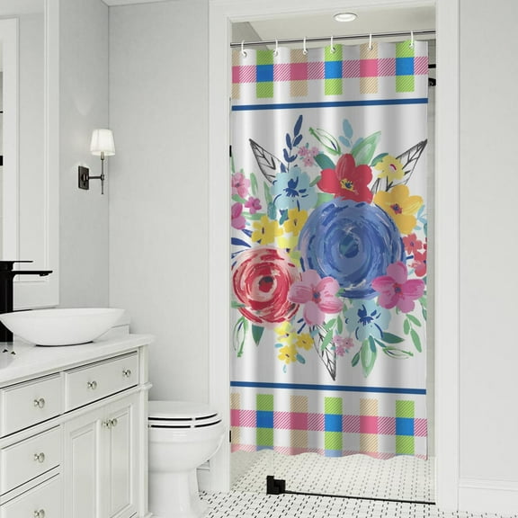 Pioneer Colorful Floral Shower Curtain for Bathroom Home Decor Bathtubs Waterproof Fabric Curtain with 7 Hooks 36x72in