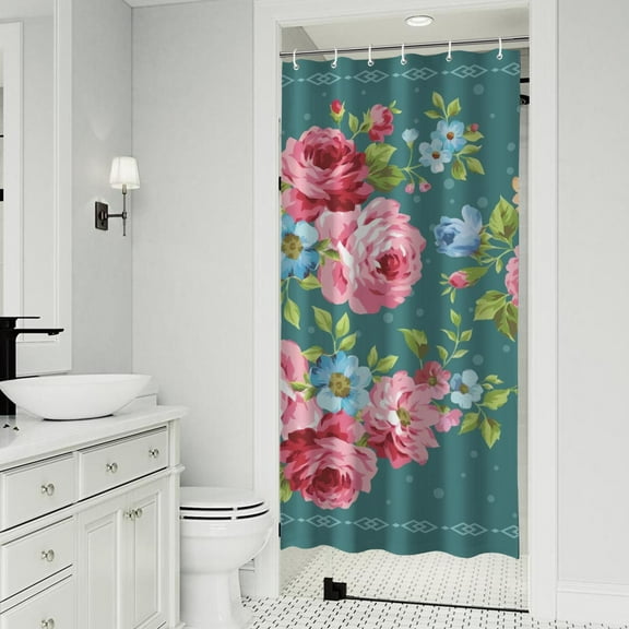 Pioneer Colorful Floral Shower Curtain for Bathroom Home Decor Bathtubs Waterproof Fabric Curtain with 7 Hooks 36x72in