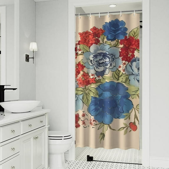Pioneer Colorful Floral Shower Curtain for Bathroom Home Decor Bathtubs Waterproof Fabric Curtain with 7 Hooks 36x72in