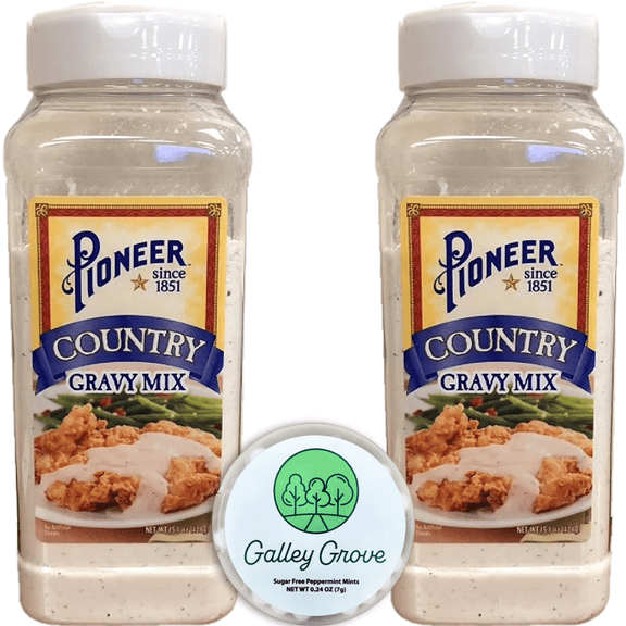 Pioneer Country Gravy Mix, 15.1 oz (2-Pack) Southern Style White Gravy, Easy Breakfast & Dinner Mix, Bundle with Galley Grove Sugar-Free Breath Mints