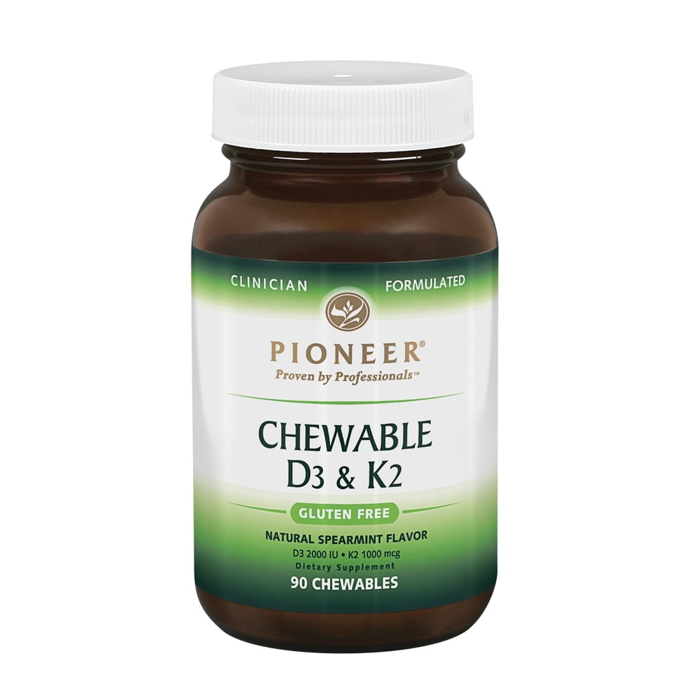 Pioneer D3 & K2 Chewable Vitamins Natural Spearmint Flavor High Potency Supplement