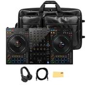 Pioneer DJ DDJ-FLX10 4-Channel Professional DJ Controller - Black Bundle with Carrying Case, HDJ-CUE1 Headphones, XLR Cable, and Austin Bazaar Polishing Cloth