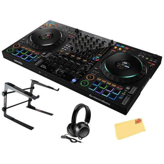 Pioneer DDJ-FLX10 DJ Controller - Black Bundle with Laptop Stand, Headphones, and Austin Bazaar Polishing Cloth