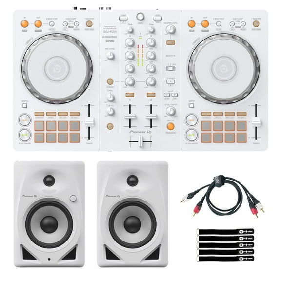 Pioneer DDJ-FLX4-W 2-Channel DJ Controller in Limited Edition White with DM-50D Monitors Package