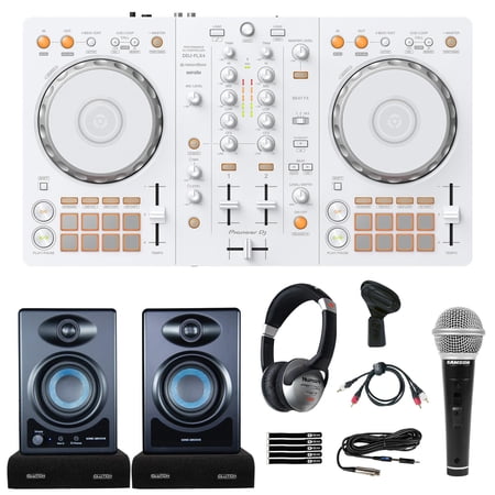 Pioneer DDJ-FLX4-W 2-Channel DJ Controller in White Starter Pack with Headphones, Monitors & Microphone Package
