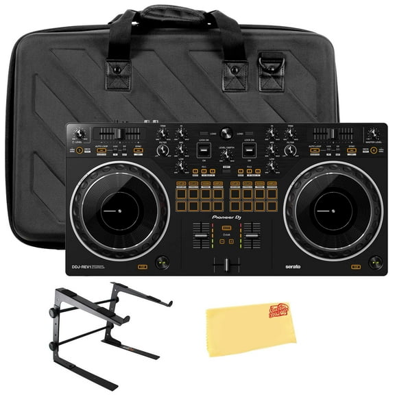 Pioneer DDJ-REV1 Scratch-Style 2-Channel DJ Controller for Serato DJ Lite - Black Bundle with DJ Case, Laptop Stand, and Austin Bazaar Polishing Cloth