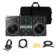 Pioneer DDJ-REV5 Scratch-Style 2-Channel Professional DJ Controller Bundle with Case, Headphones, XLR Cable, TRS-to-RCA Breakout Cable, and Austin Bazaar Polishing Cloth