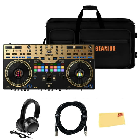 Pioneer DDJ-REV7-N Scratch-Style 2-Channel Professional DJ Controller - Gold Bundle with Case, Headphones, XLR Cable, and Austin Bazaar Polishing Cloth