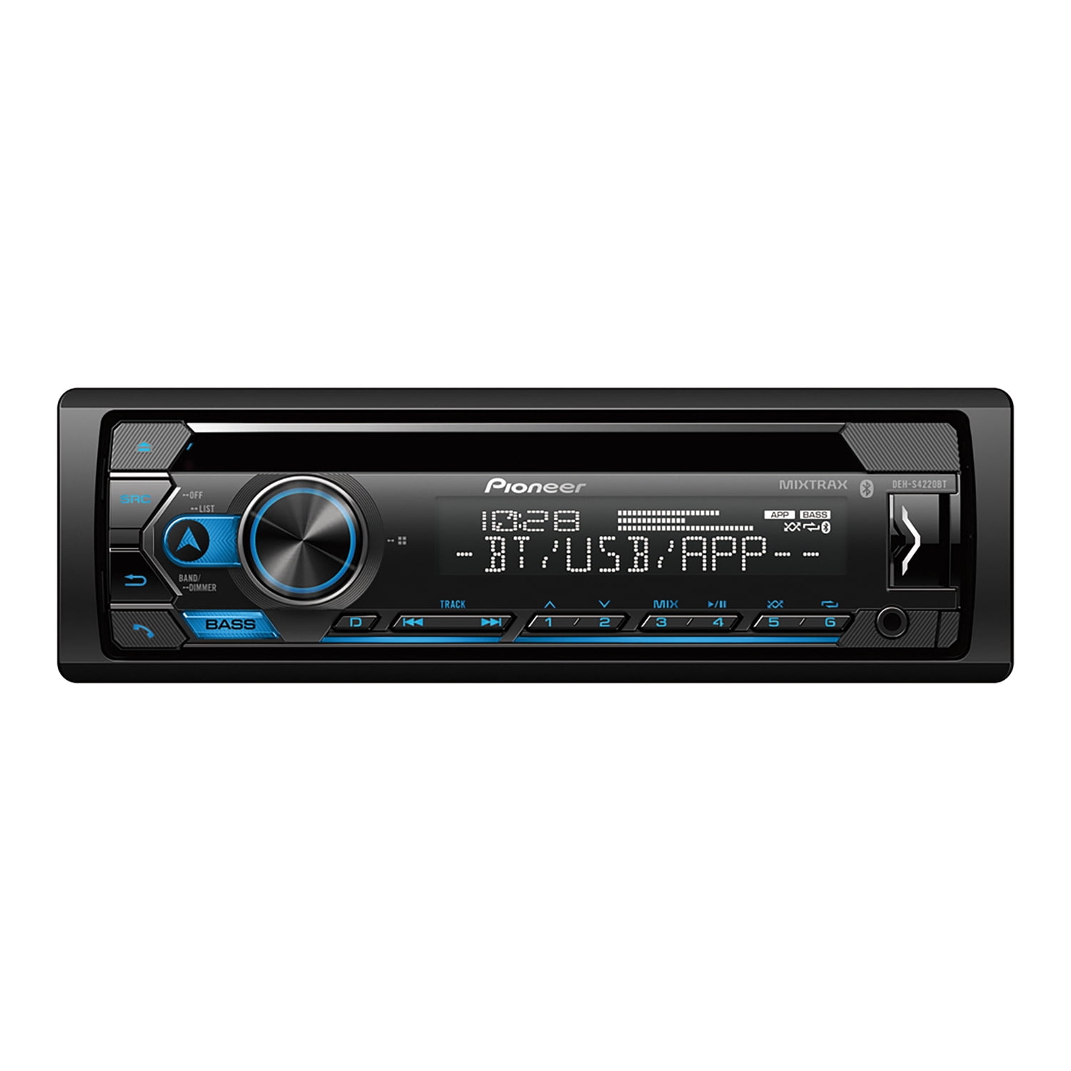 Pioneer DEH-S4220BT CD Audio Receiver with Enhanced Audio Functions, Pioneer Smart Sync App, Bluetooth, USB/AUX, FLAC, AM/FM Radio, Detachable Face, 50W x 4, Voice Control, Hi-Volt RCA