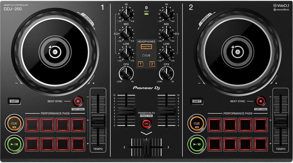 Pioneer DJ DDJ-200 - 2-deck Digital DJ Controller with USB/Bluetooth  Connectivity, WeDJ App, and 16 Performance Pads