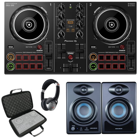 Pioneer DJ DDJ-200 Smart DJ Controller with Desktop Monitors & Case Package
