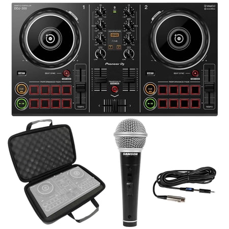 Pioneer DJ DDJ-200 Smart DJ Controller with Samson M10 Vocal Microphone & Case Package