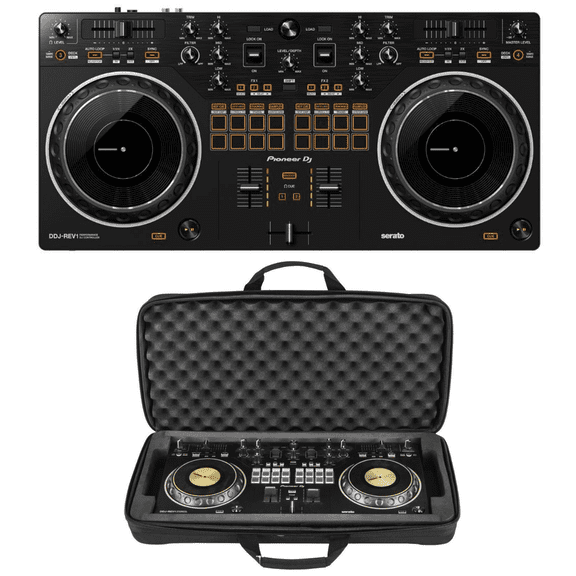 Pioneer DJ DDJ-REV1 Scratch-Style 2-Channel DJ Controller for Serato DJ Lite (Black) Bundle with EVA Molded Soft Case (2 Items)