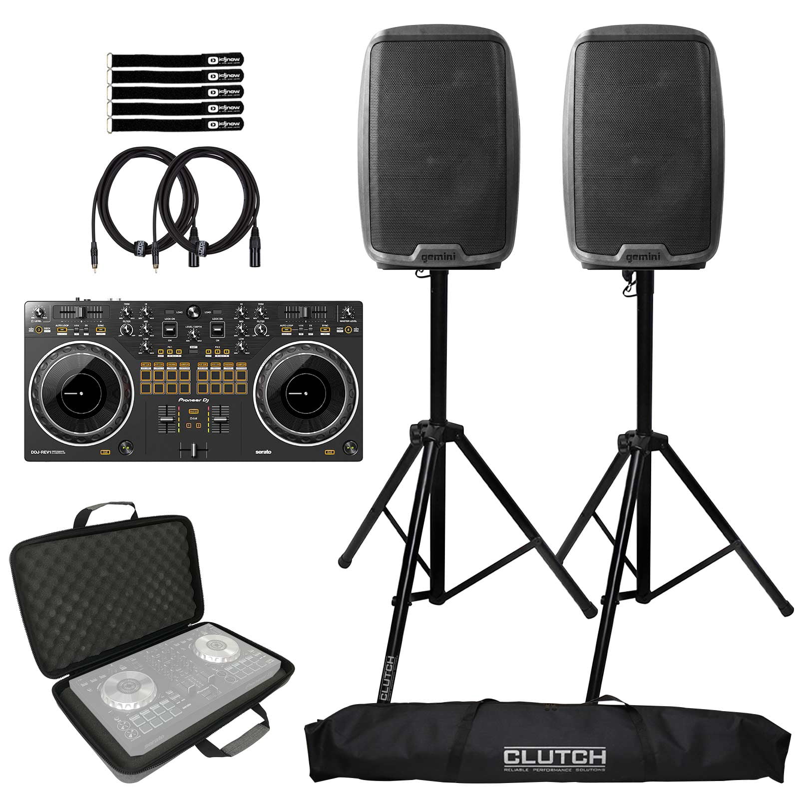 Pioneer DJ DDJ-REV1 Scratch Style 2-Channel DJ Controller with Gemini AS-2112BT 12" Active Speakers Package