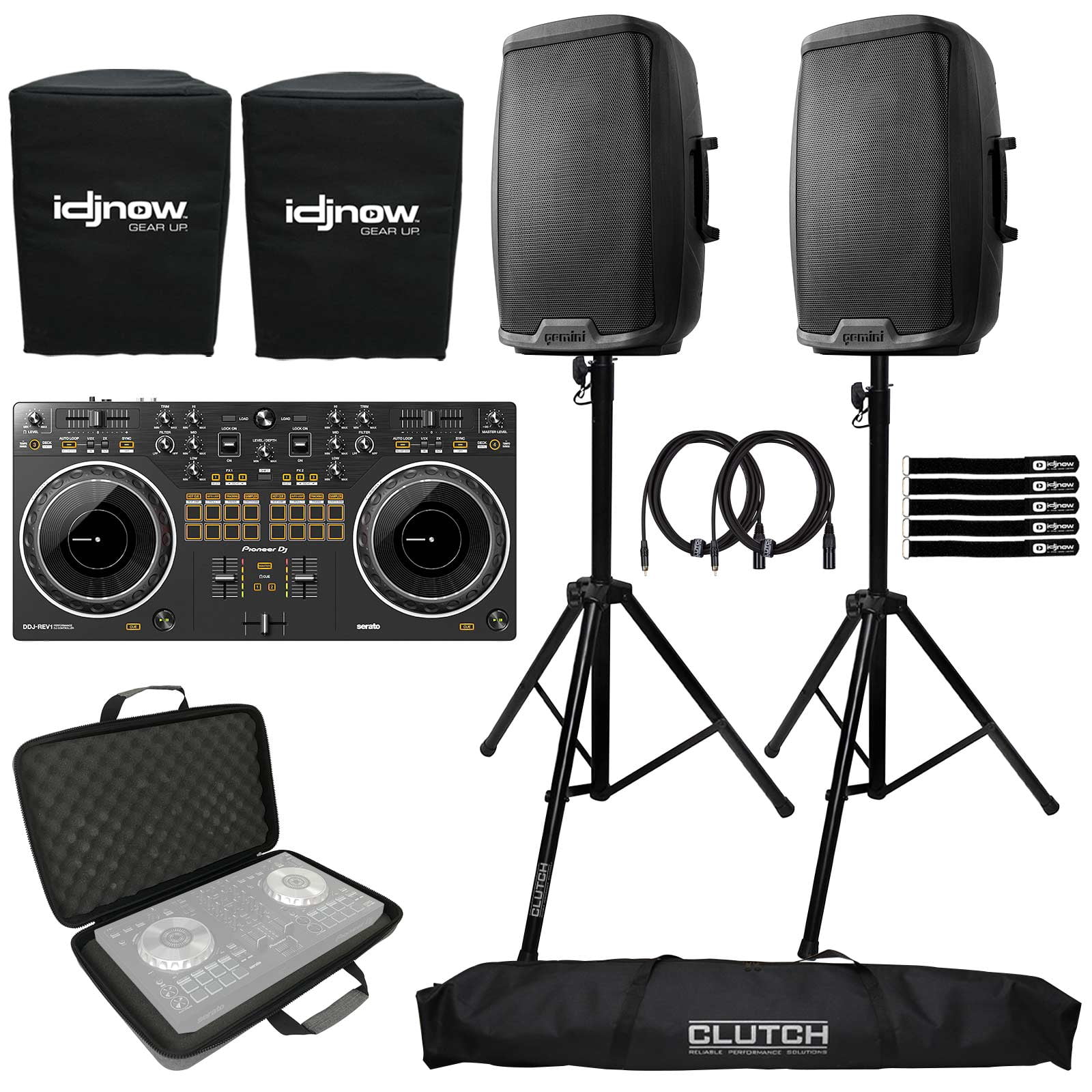 Pioneer DJ DDJ-REV1 Scratch Style 2-Channel DJ Controller with Gemini AS-2115BT Active 15" Loudspeakers Package