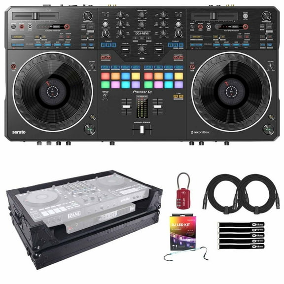 Pioneer DJ DDJ-REV5 DJ Controller with Black Flight Style Road Case & RGB LED Strip Kit Package