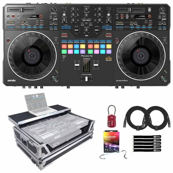 Pioneer DJ DDJ-REV5 DJ Controller with Flight Style Laptop Case & RGB LED Strip Kit Package